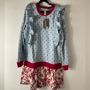 Girls‎ Matilda Jane Blue Red Polka Dot Floral Dress Sz 14